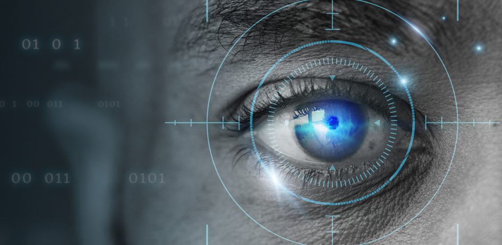 Retinal biometrics technology with man&rsquo;s eye digital remix